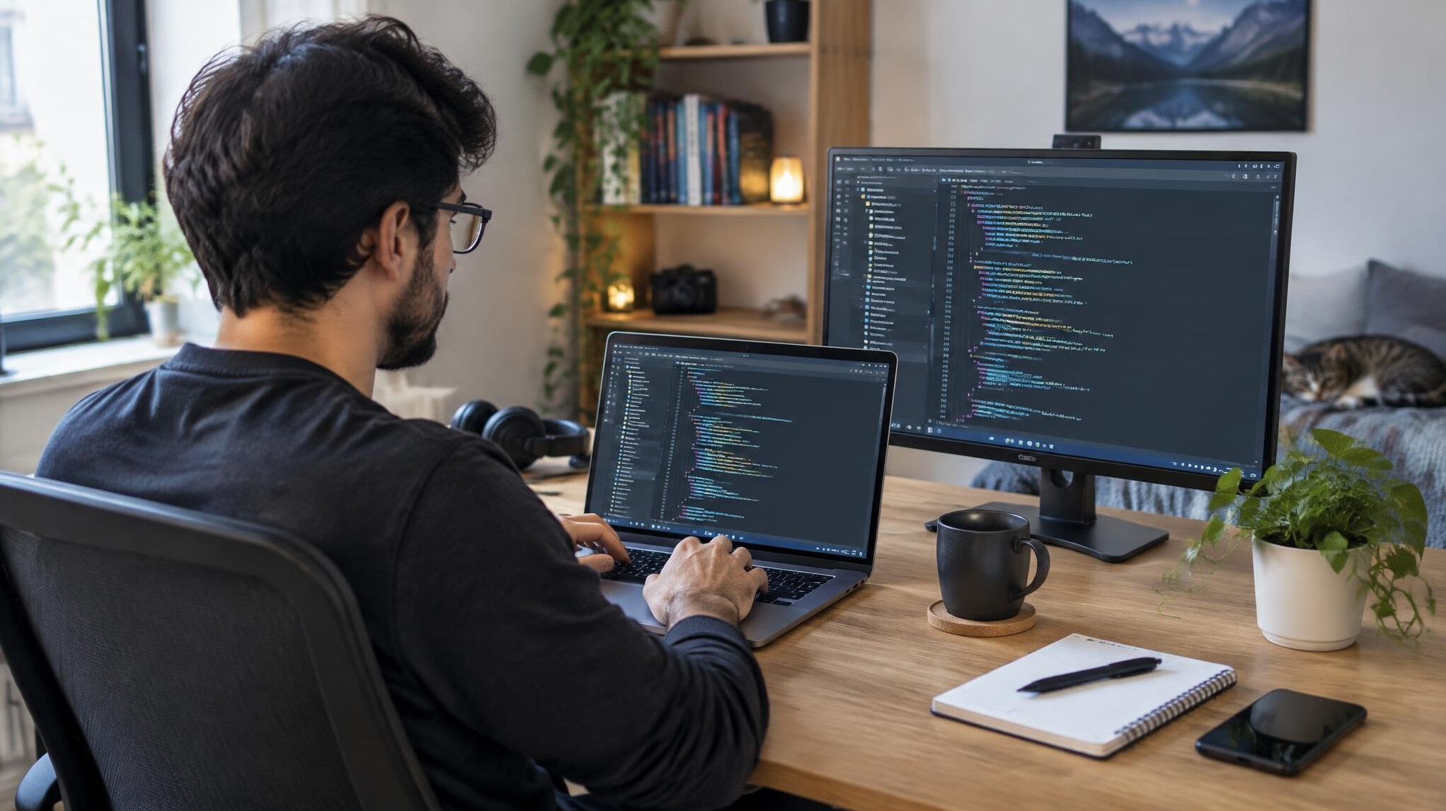 freelance developer at desk