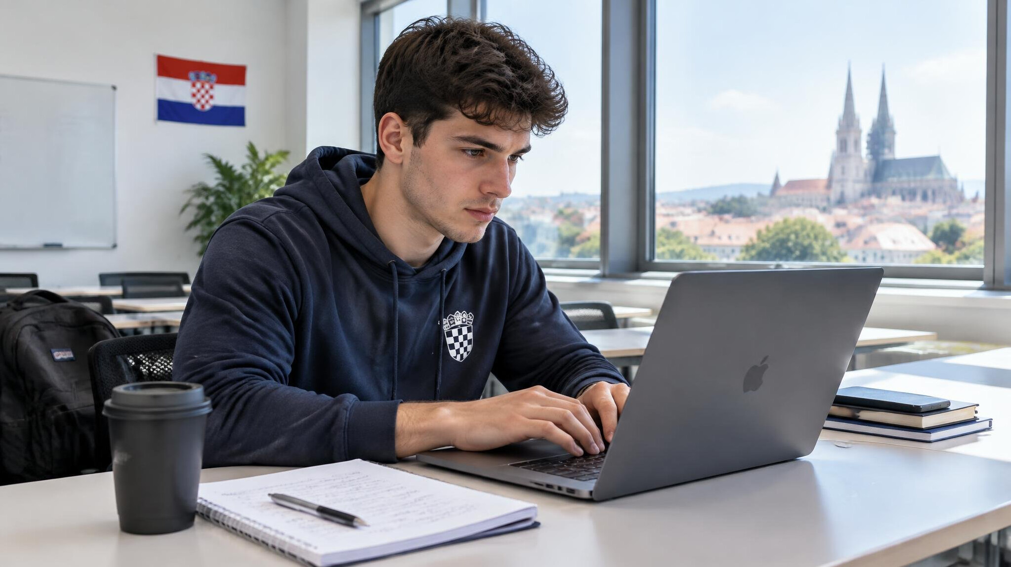 Young man coding on a laptop at a desk