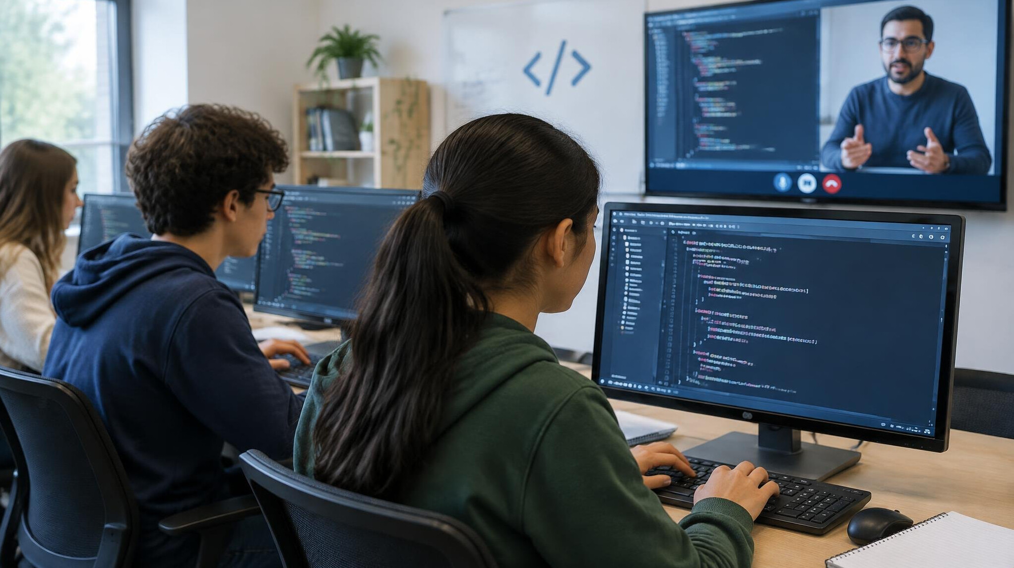 group of students in coding class