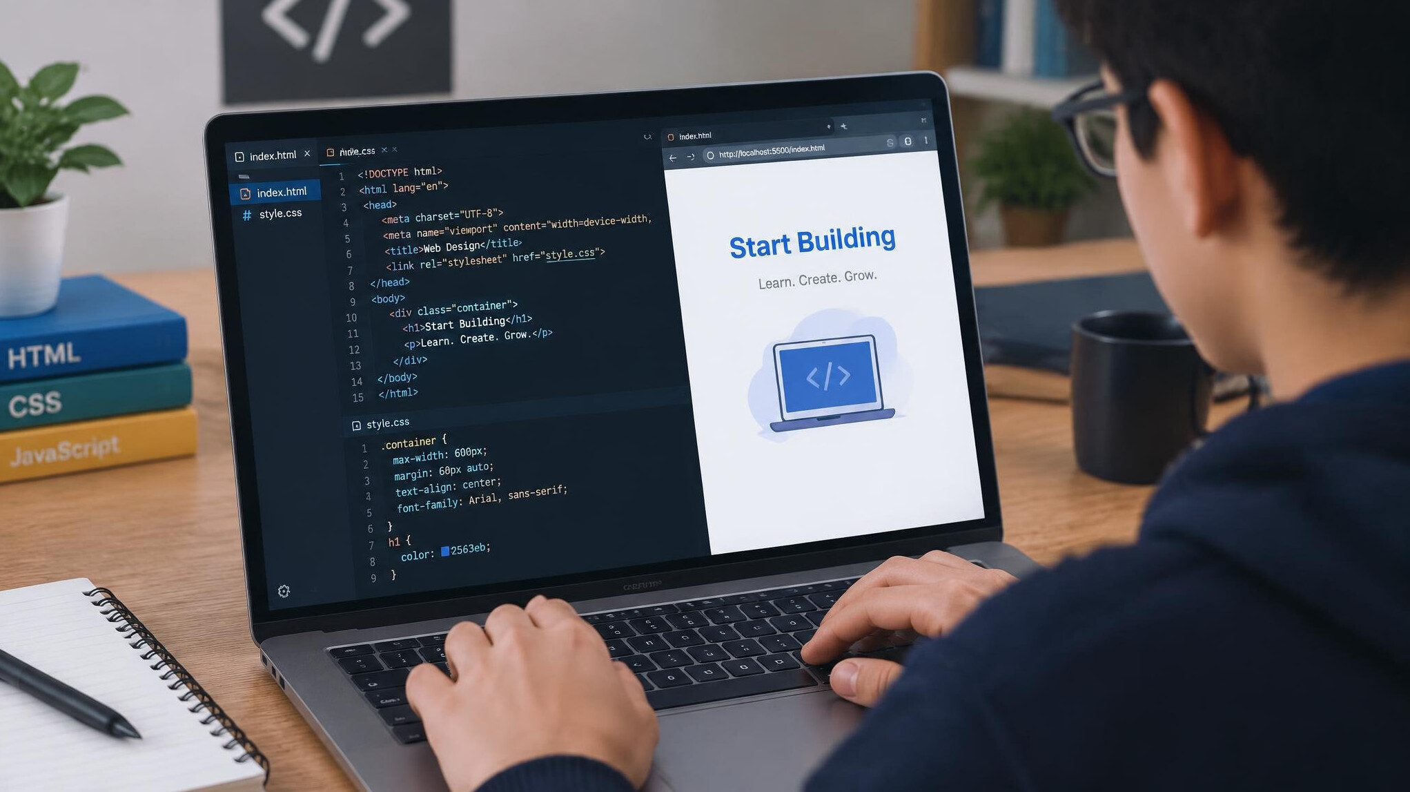 html css code on screen