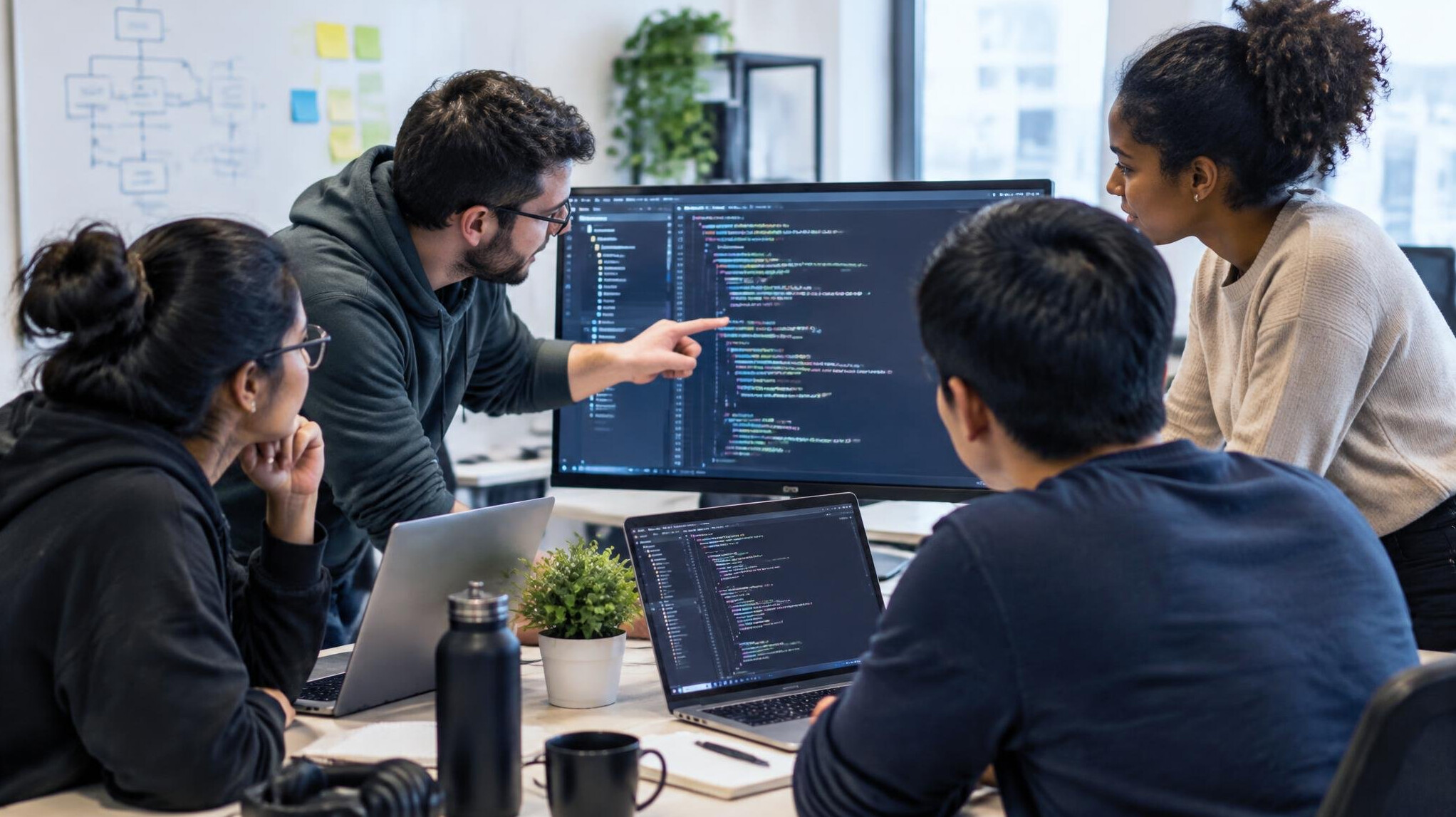team discussing code
