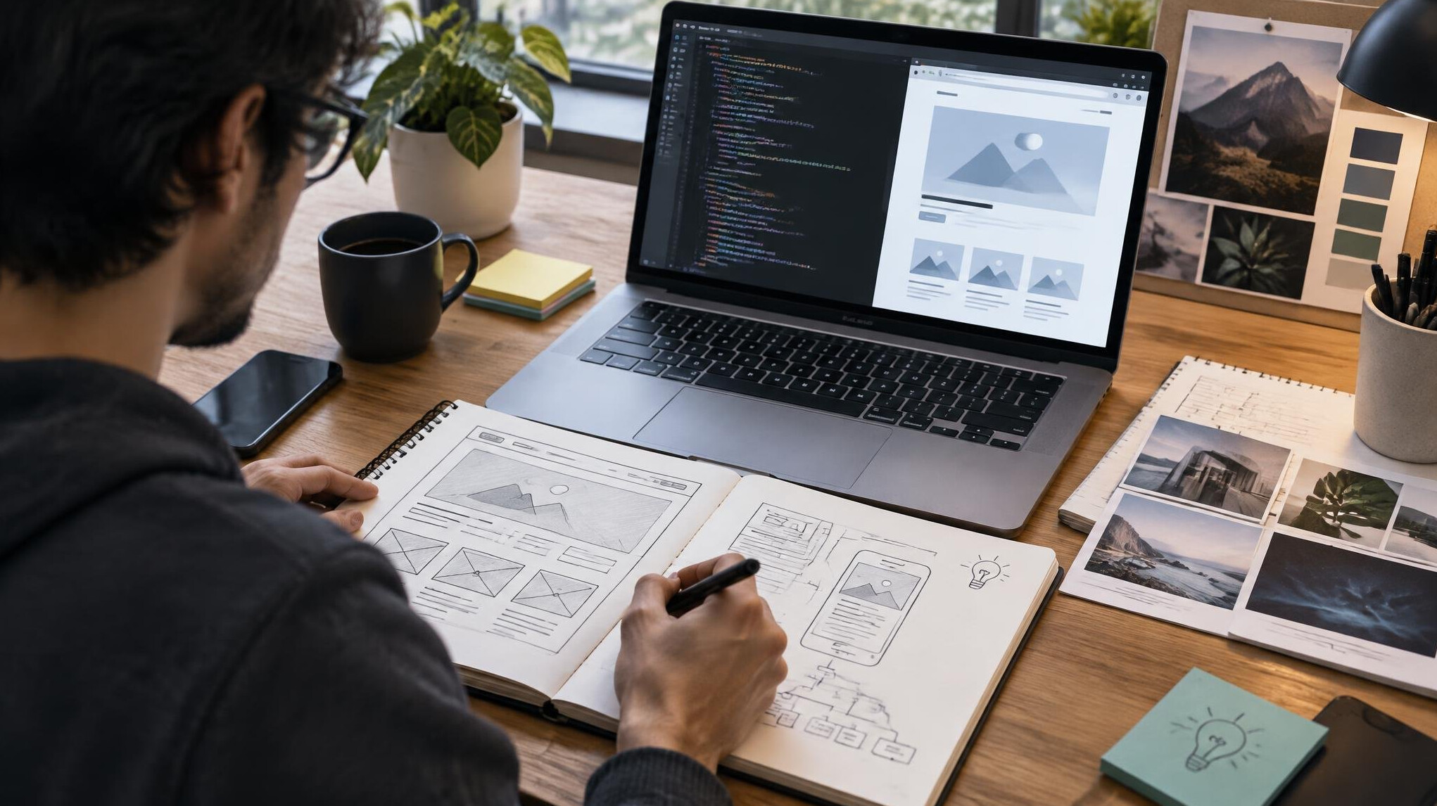 person sketching website design